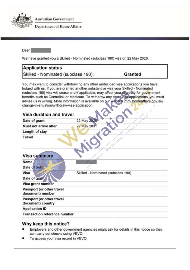 Visa approval letter