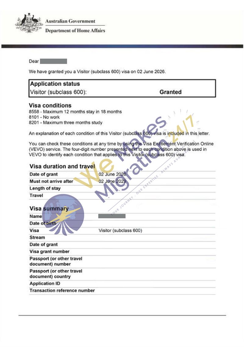 Visa approval letter