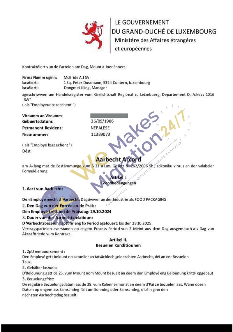 Visa approval letter